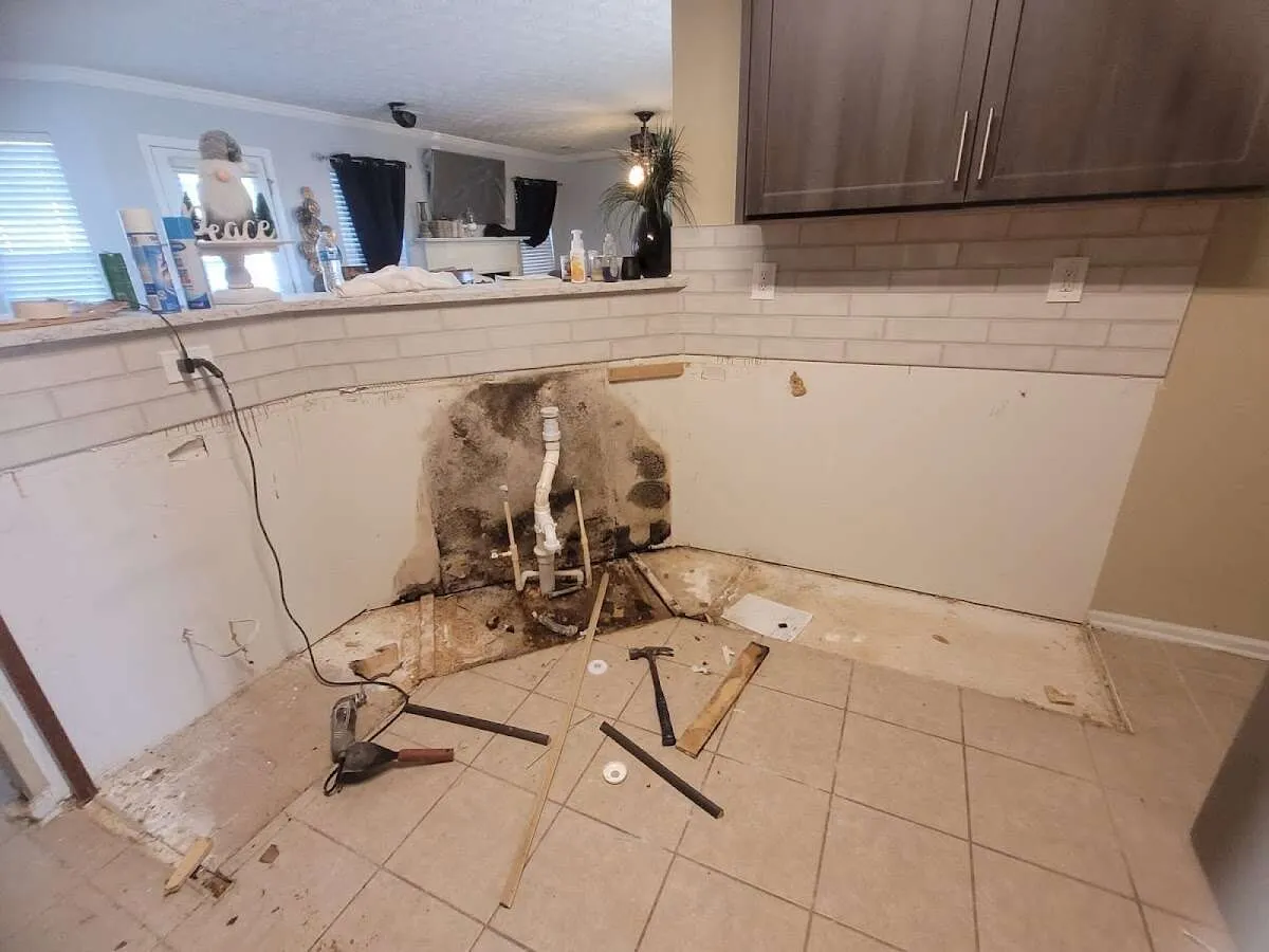 Mold behind wall with plumbing during Flood Damage Cleanup in Boca Raton