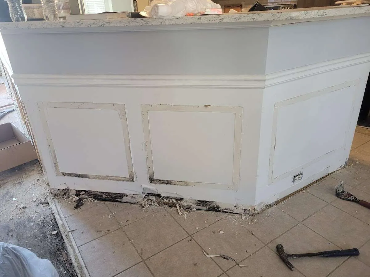 Water damage and mold on kitchen during Storm Damage Restoration in Boca Raton